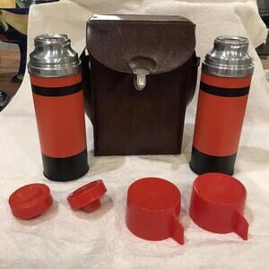 Vintage Thermos Aladdin Economy Bottle Set No 23B Pint In Original Carrying Case